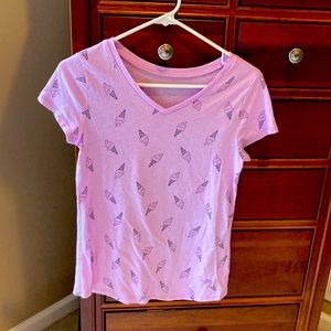 Justice girls ice cream shirt, v-neck, size 16, purple, shirt sleeve